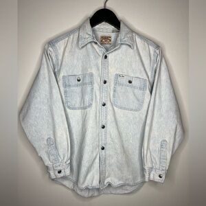 Guess Jeans Vintage Light Blue Denim Button-Up Shirt Girls M Long Sleeve Pockets